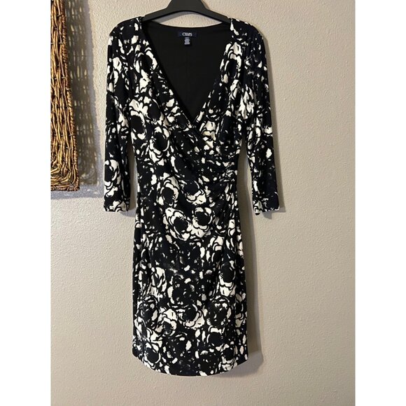 Chaps Ralph Lauren Dress Black White S P Small Petite Stretch Washable NEW - Picture 5 of 6